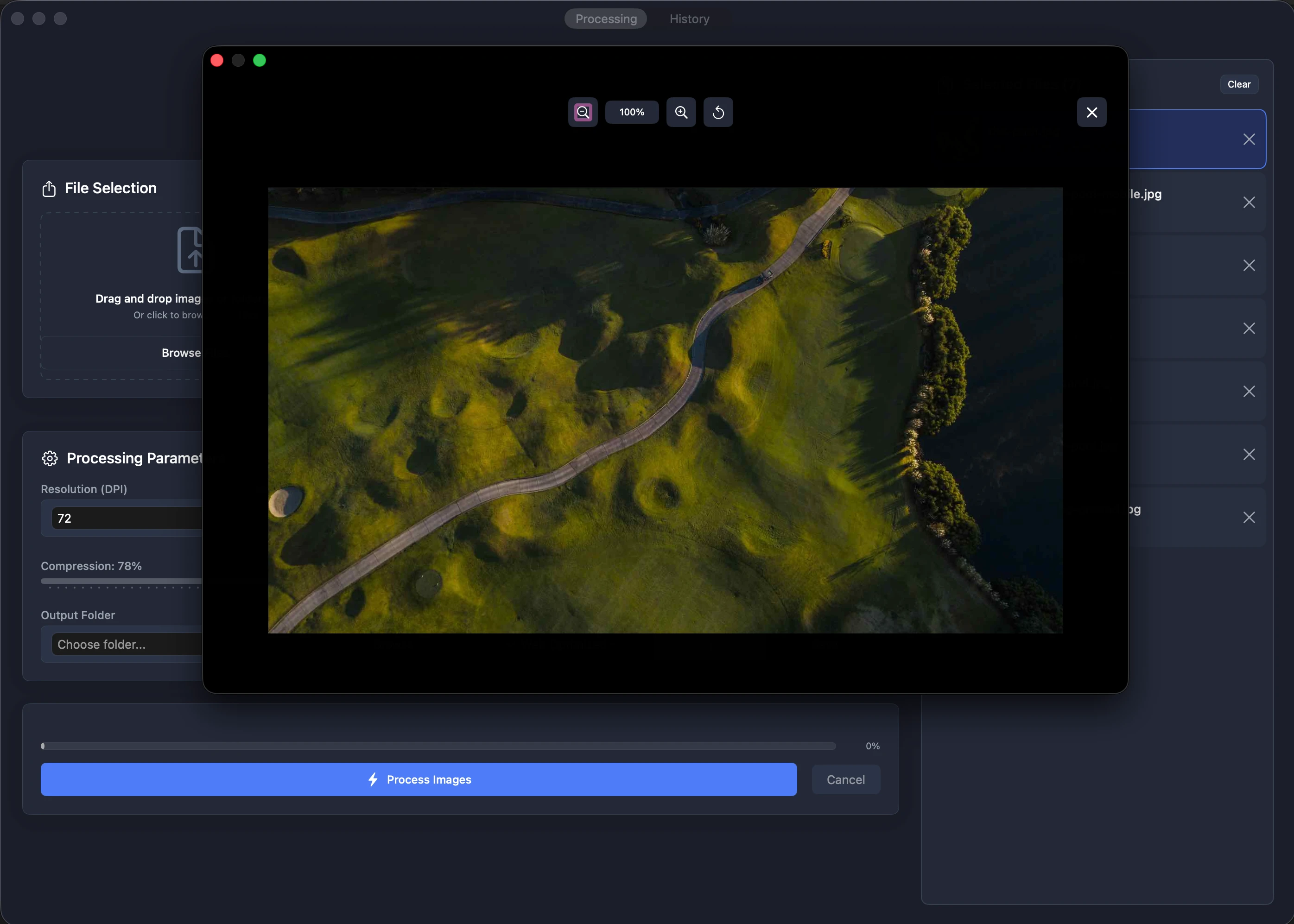Smart compression preview with before/after comparison